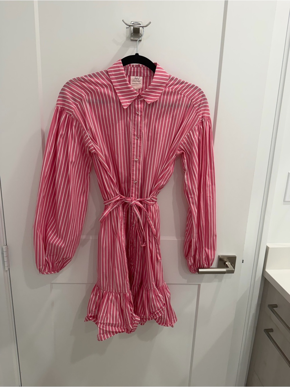 Cinq a Sept Pink Striped Tie-Waist Shirt Dress Size 0